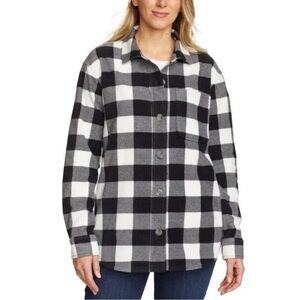 Eddie Bauer Womens Microfleece Plaid Front Button Shirt Jachet Side Pocket XL